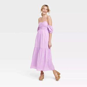 Lilac Off-shoulder Tiered Maxi Dress Size S